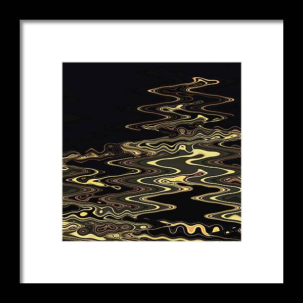 Light Trails Framed Print featuring the digital art Golden Shimmers on a Dark Sea by Gina Harrison