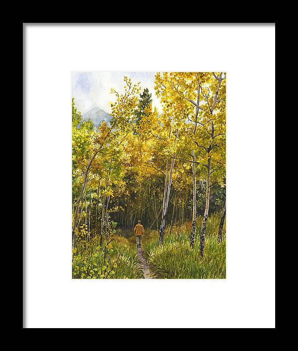 Golden Leaves Painting Framed Print featuring the painting Golden Solitude by Anne Gifford