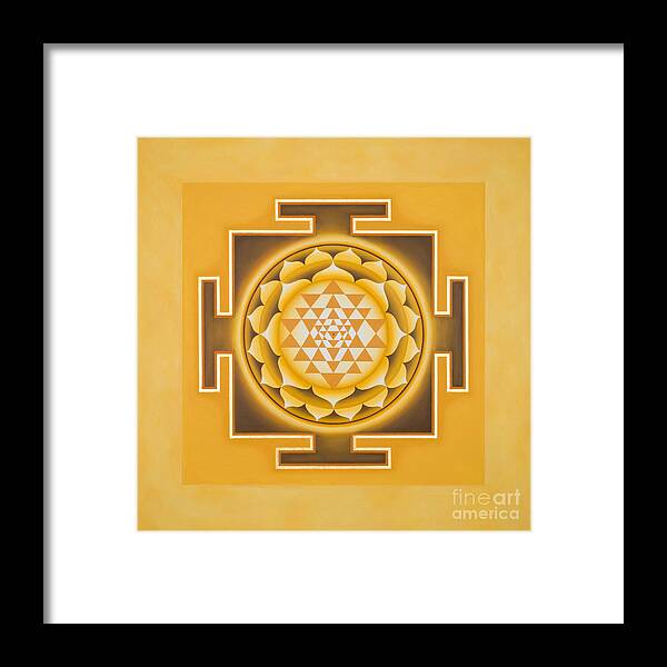 Shri Yantra Framed Print featuring the painting Golden Sri Yantra by Piitaa Art