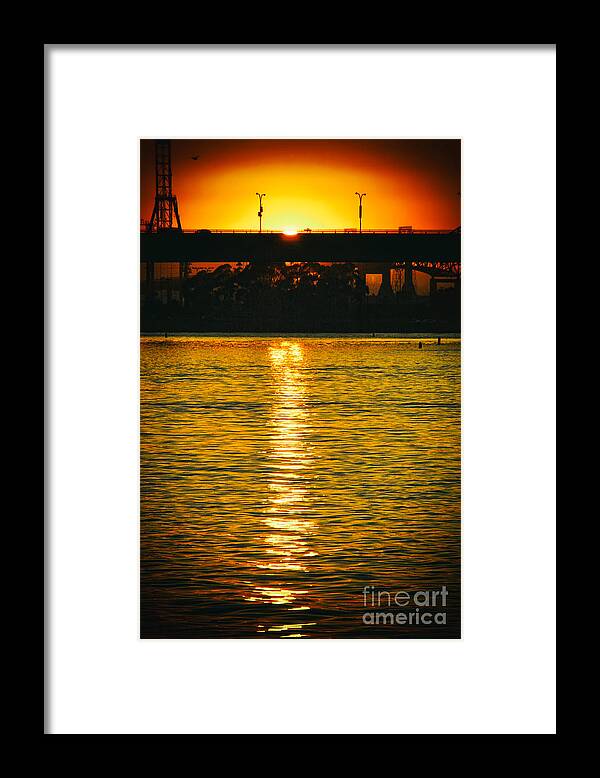Golden Sunset Behind Bridge Framed Print featuring the photograph Golden Sunset behind Bridge by Mariola Bitner
