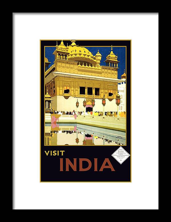 Golden Temple Framed Print featuring the painting Golden Temple Amritsar India - Vintage Travel Advertising Poster by Studio Grafiikka