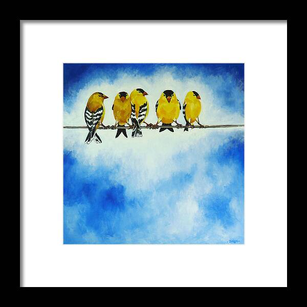 Goldfinch Framed Print featuring the painting Goldfinch on a Wire by Pat Dolan