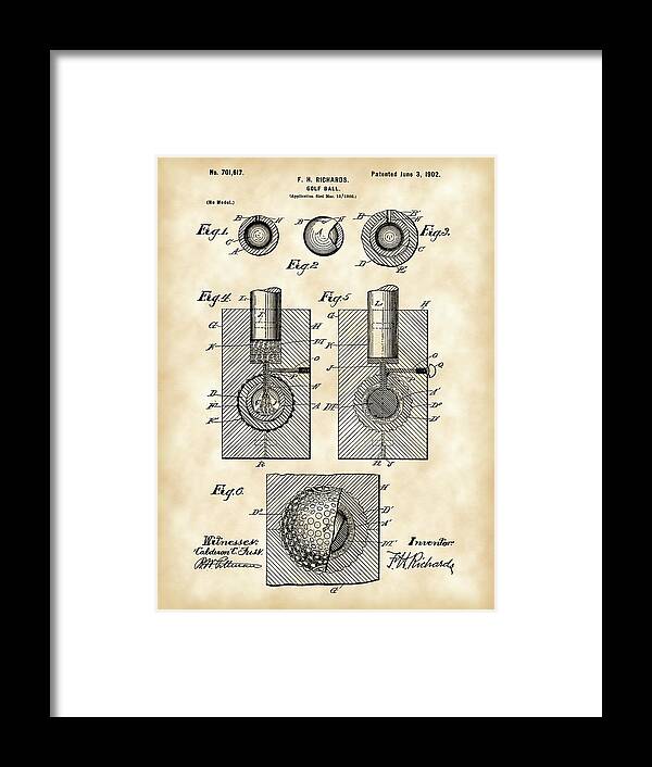 Patent Framed Print featuring the digital art Golf Ball Patent 1902 - Vintage by Stephen Younts