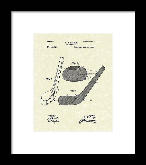 Briggs Framed Print featuring the drawing Golf Driver 1896 Patent Art by Prior Art Design