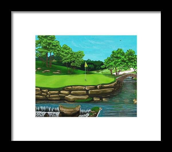 Golf Framed Print featuring the digital art Golf Green Hole 16 by Troy Stapek