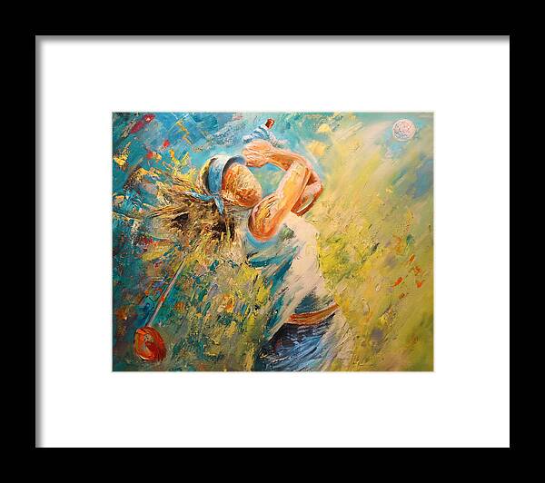 Sports Framed Print featuring the painting Golf Passion by Miki De Goodaboom
