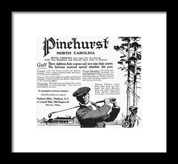 1916 Framed Print featuring the drawing Pinehurst Ad, 1916 by Granger