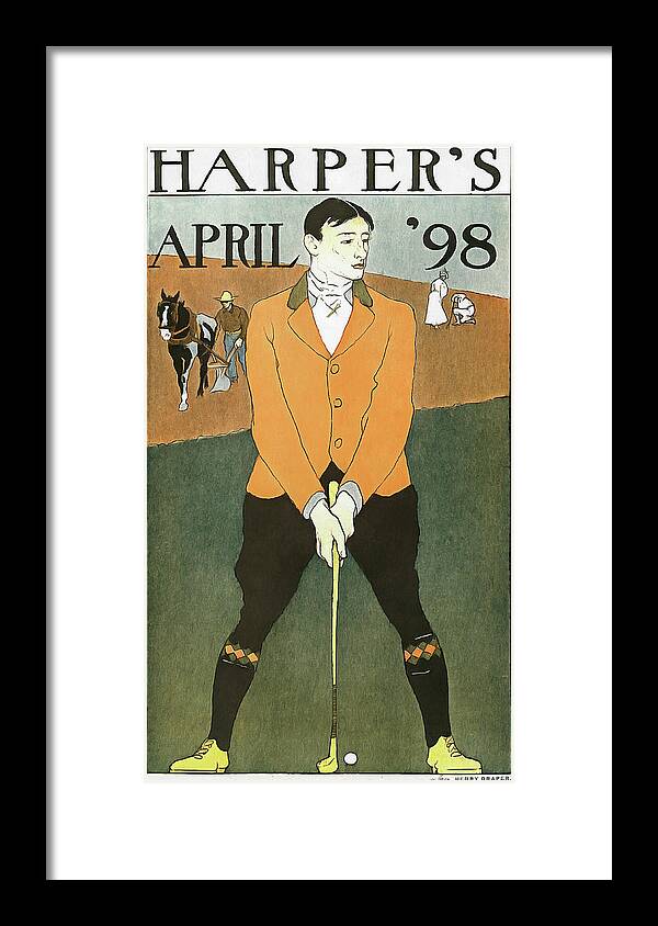 Golf Framed Print featuring the painting Golf poster Harpers April 1898 by Matthias Hauser