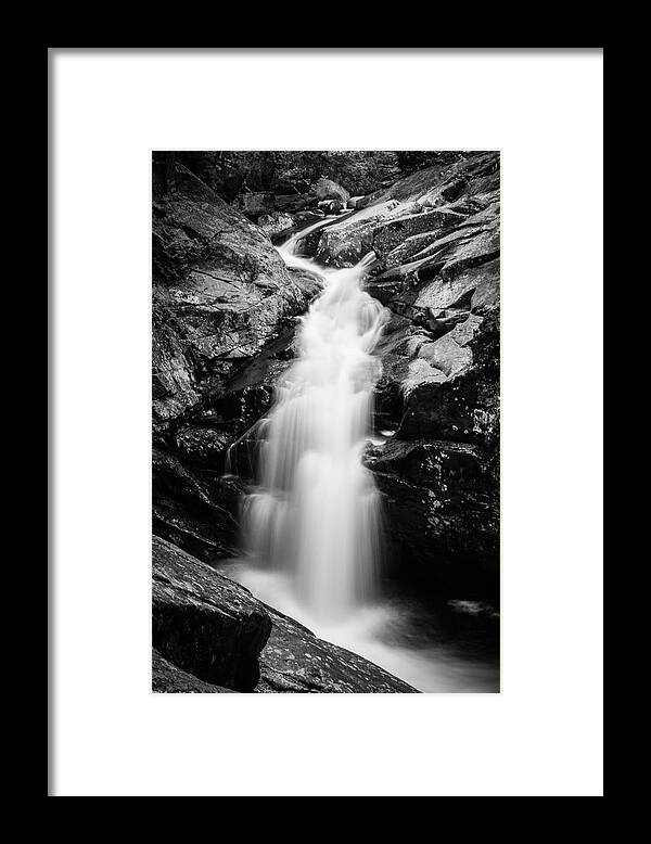 Rangeley Framed Print featuring the photograph Gorge Waterfall in black and white by Darryl Hendricks
