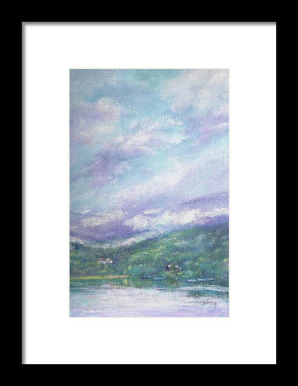 Gorgeous Cloudscape Framed Print featuring the painting Gorgeous Lake Landscape by Judith Cheng