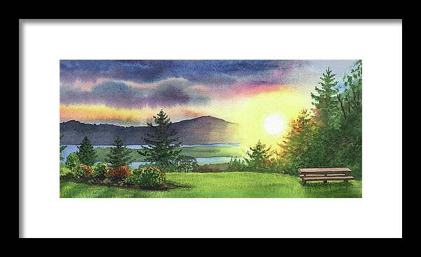 Columbia River Framed Print featuring the painting Gorgeous Sunset Watercolor Painting by Irina Sztukowski