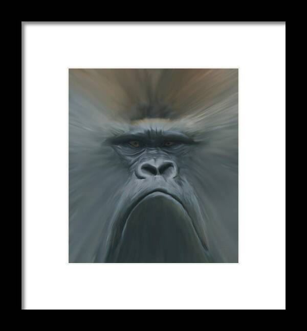 Animals Framed Print featuring the digital art Gorilla Freehand abstract by Ernest Echols