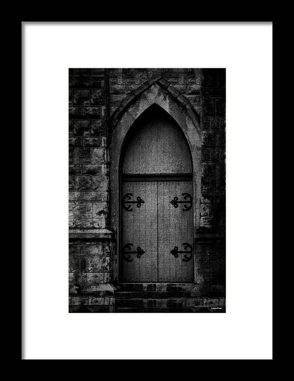 Door Framed Print featuring the photograph Gothic Door Memphis Church BW by Lesa Fine