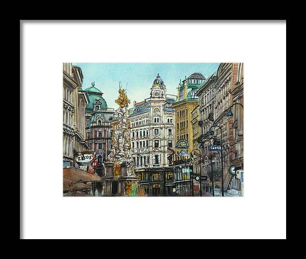 Architecture Framed Print featuring the painting Graben, Vienna by Henrieta Maneva