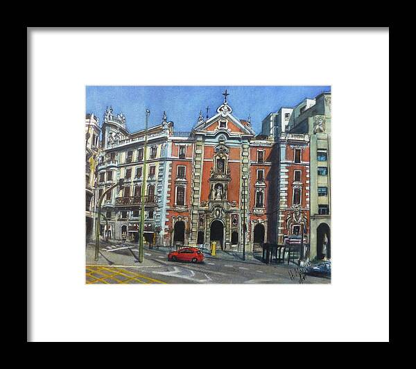 Architecture Framed Print featuring the painting Gran Via Madrid II by Henrieta Maneva