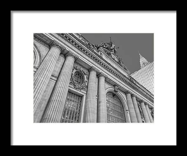 Gct Framed Print featuring the photograph Grand Central Terminal - Chrysler Building BW by Susan Candelario