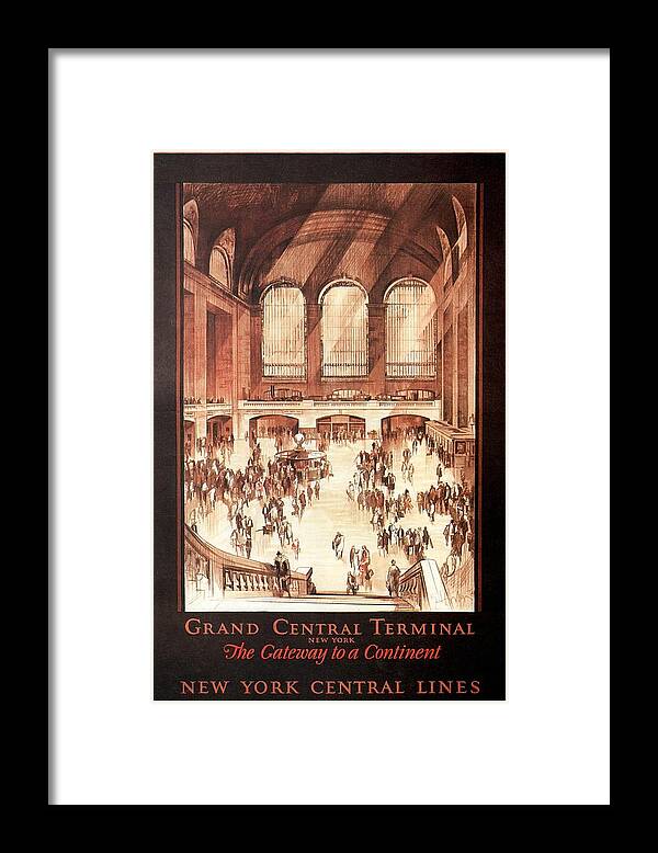 Grand Central Terminal Framed Print featuring the painting Grand Central Terminal, New York - Vintage Illustrated Poster by Studio Grafiikka