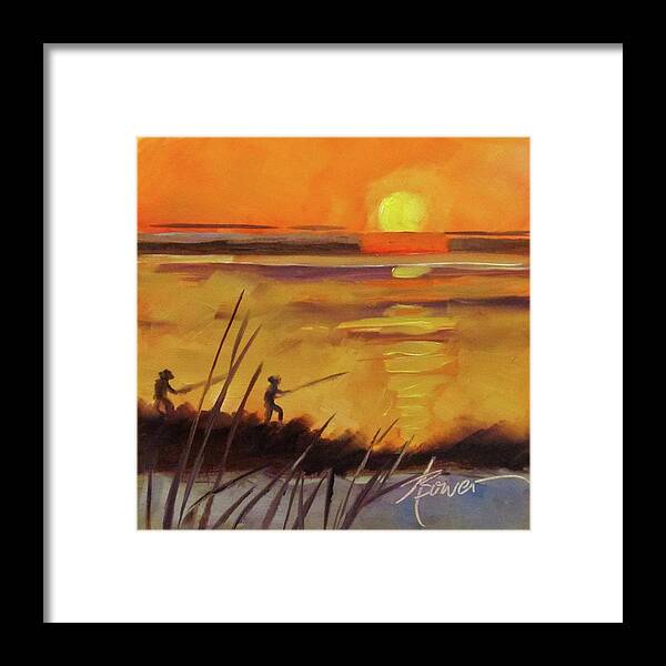 Gulf Coast Framed Print featuring the painting Grand Isle Fishermen by Adele Bower