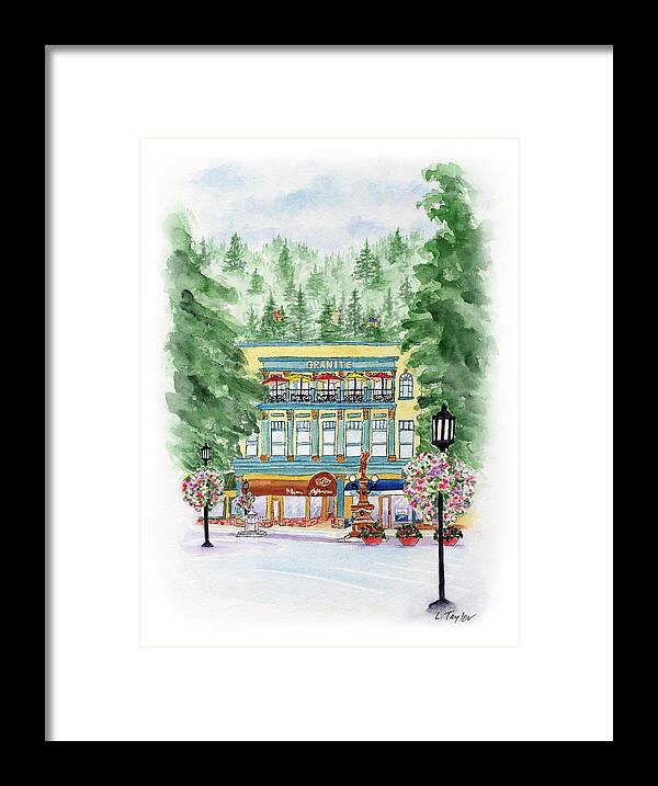 Granite Building Framed Print featuring the painting Granite on the Plaza by Lori Taylor