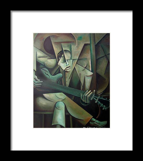 Grant Green Jazz Guitar Cubism Framed Print featuring the painting Grant's Greens by Martel Chapman