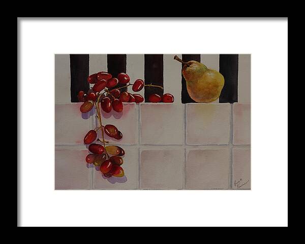 Fruit Framed Print featuring the painting Grapes and Pear by Ruth Kamenev