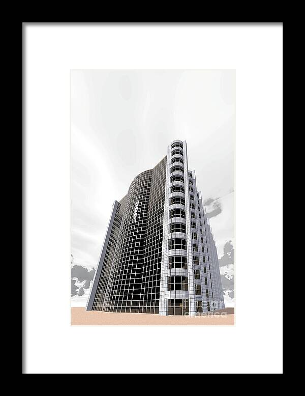 Building Rendering Framed Print featuring the digital art Gray Tile and Black Glass by Ron Bissett