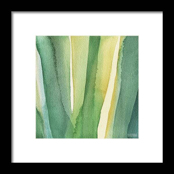 Green Framed Print featuring the painting Green Teal and Yellow Abstract by Beverly Brown Prints