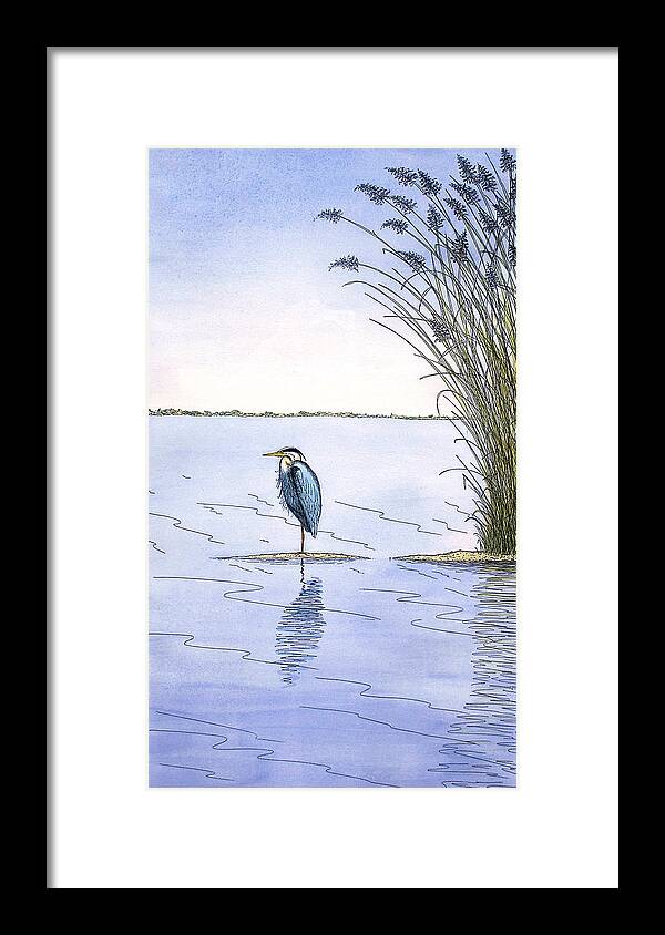 Great Blue Heron Framed Print featuring the painting Great Blue Heron by Charles Harden