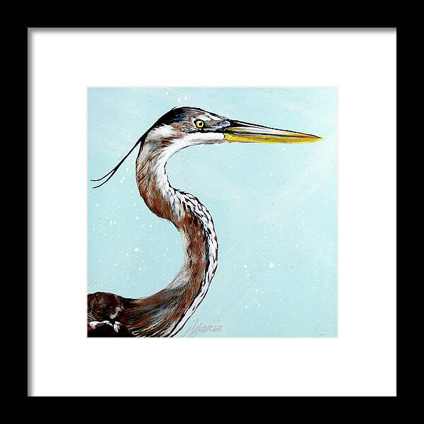 Heron Framed Print featuring the painting Great Blue Winston by Joan Garcia