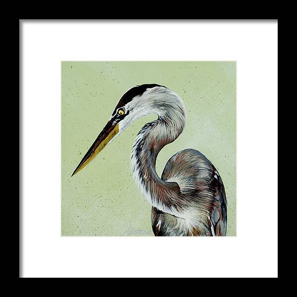 Great Blue Heron Framed Print featuring the painting Great Blue Milton by Joan Garcia