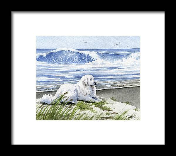 Great Framed Print featuring the painting Great Pyrenees at the Beach by David Rogers