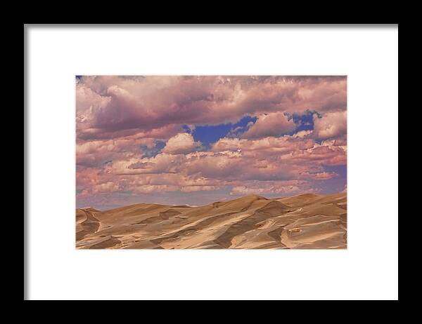 the Great Colorado Sand Dunes Framed Print featuring the photograph Great Sand Dunes and Great Clouds by James BO Insogna