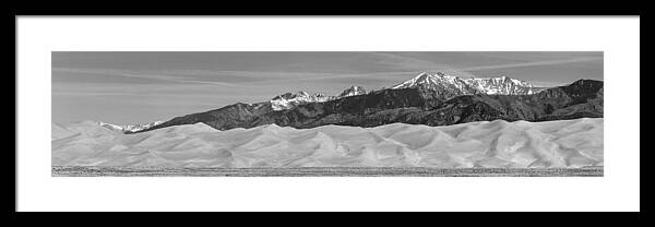 Panorama Framed Print featuring the photograph Great Sand Dunes National Park and Preserve Panorama BW by James BO Insogna