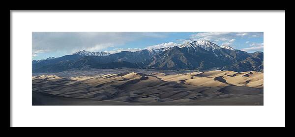 Great Sand Dunes Framed Print featuring the photograph Great Sand Dunes Panorama by Aaron Spong