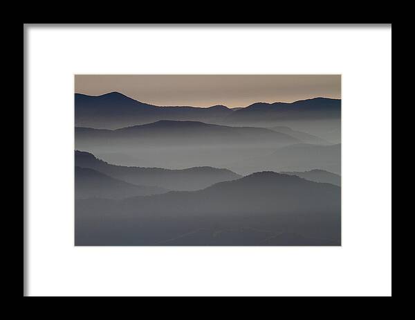 Fog Framed Print featuring the photograph Great Smokey Mountains shrouded in fog by Jetson Nguyen