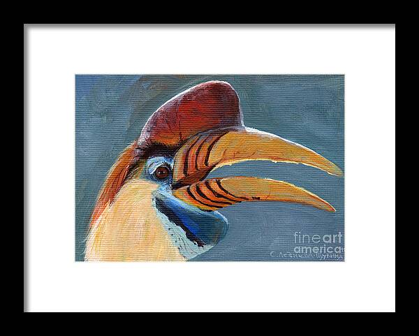 Bird Framed Print featuring the painting Greater Sulawesi Hornbill by Svetlana Ledneva-Schukina