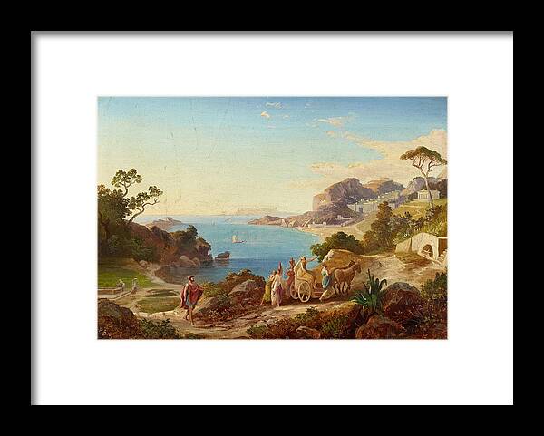 Heinrich Gaertner Framed Print featuring the painting Greek Landscape with Odysseus and Nausicaa by Heinrich Gaertner