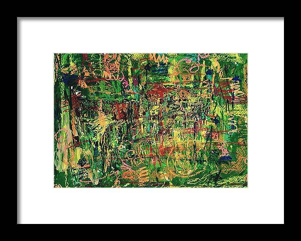 Abstract Framed Print featuring the drawing Green abstract by Hae Kim