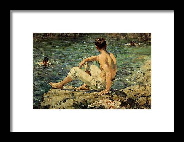 Green And Gold Framed Print featuring the painting Green and Gold by Henry Scott Tuke