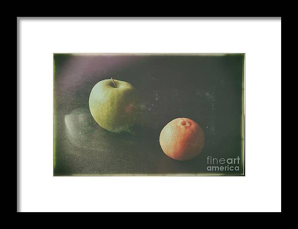 Fruit Framed Print featuring the photograph Green Apple and Tangerine by Jimmy Ostgard