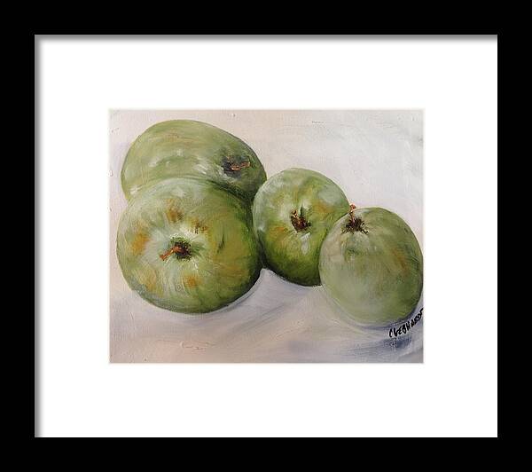 Still Life Framed Print featuring the painting Green apples by Chuck Gebhardt