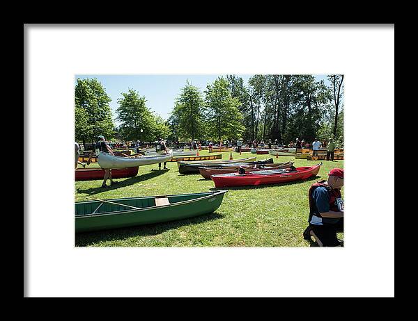 Green Canoe Red Canoe Framed Print featuring the photograph Green Canoe Red Canoe by Tom Cochran