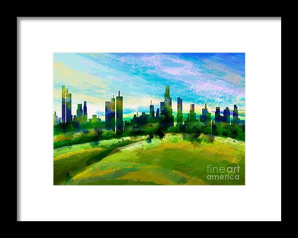 City Framed Print featuring the digital art Green City by Peter Awax