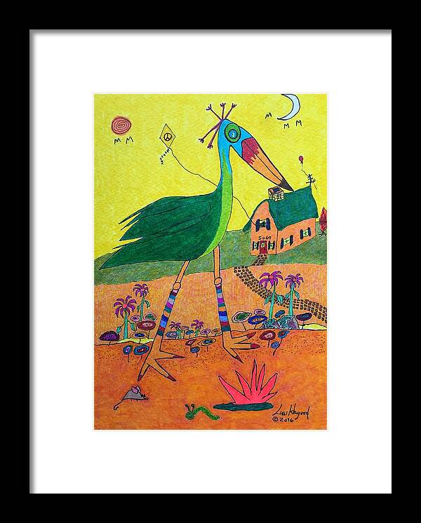 Hagood Framed Print featuring the painting Green Crane with Leggings and Painted Toes by Lew Hagood