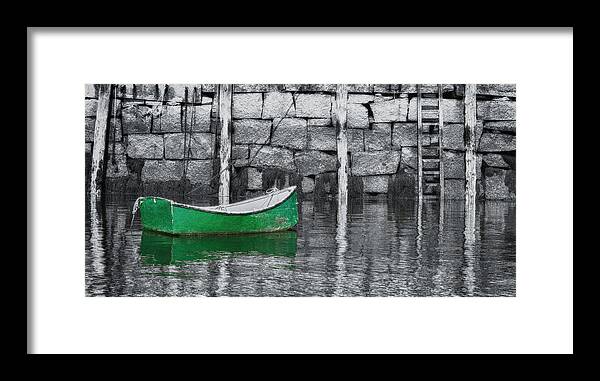 #jefffolger #vistaphotography Framed Print featuring the photograph Green dinghy in Rockport by Jeff Folger