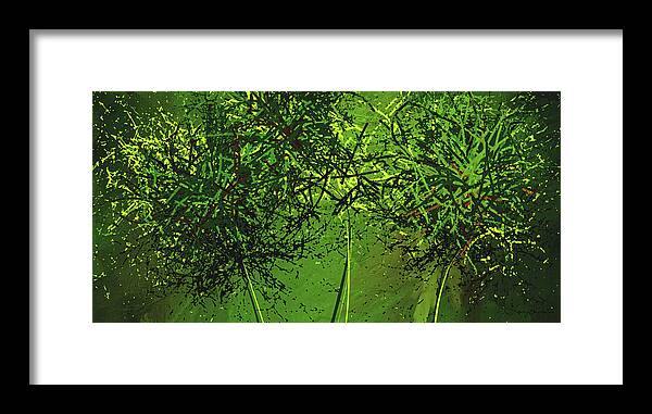 Green Framed Print featuring the painting Green Explosions - Green Modern Art by Lourry Legarde