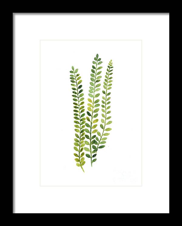 Fern Framed Print featuring the painting Green fern watercolor minimalist painting by Joanna Szmerdt