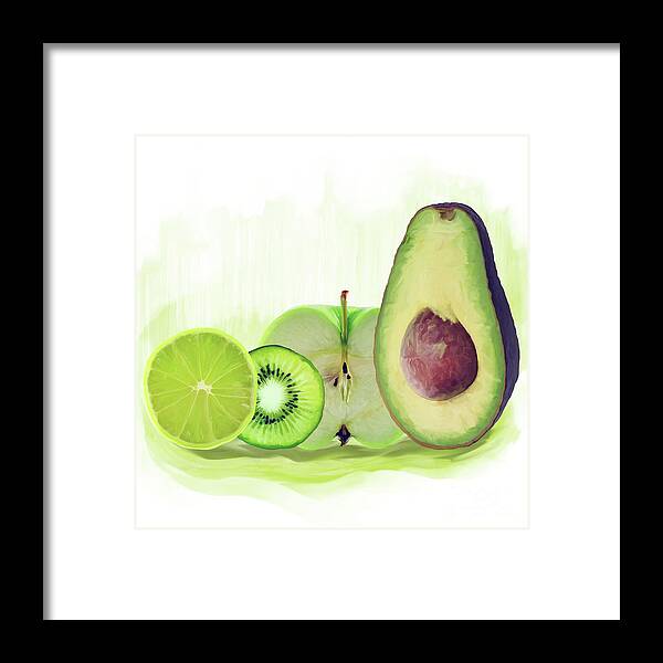 Fruit Framed Print featuring the digital art Green fruits watercolor by Svetlana Foote