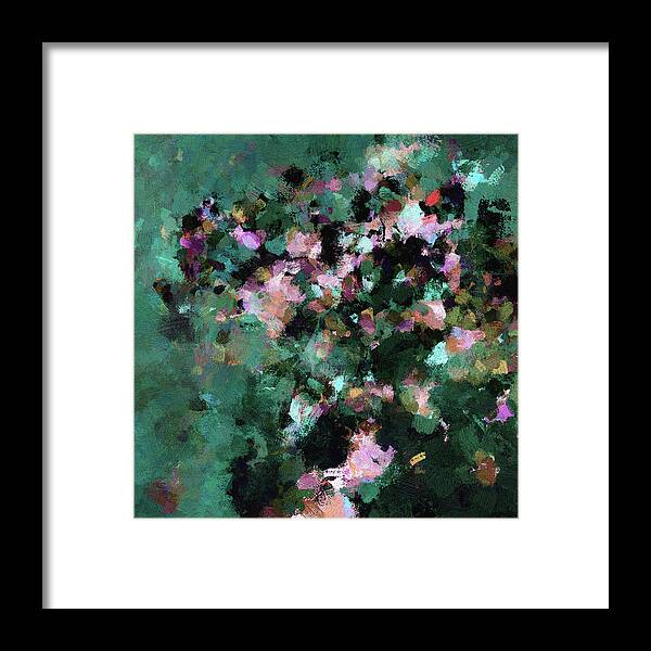 Abstract Framed Print featuring the painting Green Landscape Painting in Minimalist and Abstract Style by Inspirowl Design