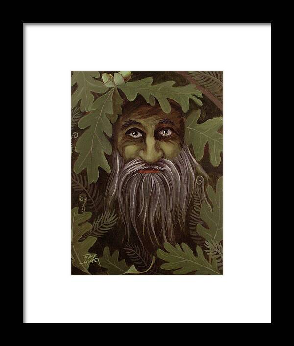 11x14 Framed Print featuring the painting Green Man painting by Jaime Haney